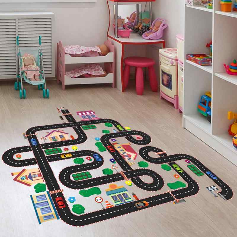 MOTTAINAI - ウォールステッカー キッズ 子供用 大型 かわいい 道路 車 イラスト フロアステッカー 子供部屋 幼稚園 保育園 剥がせる 貼り直し可能 壁飾り DIY PVC製
