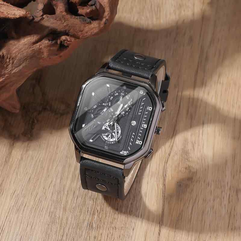 ・特殊機能: 装飾、クロノグラフ・表示タイプ: アナログ・対象: 男性・スタイル: カジュアル・ムーブメント種類: クォーツ・厚さ: 8mm・文字盤直径: 33mm・リューズタイプ: スクリューリューズ・裏蓋タイプ: 通常・風防素材: 通常ガラス・バックルタイプ: ピンバックル・バックル素材: ステンレス・ベルト素材: 合皮・文字盤形状: ラウンド・ケース素材: 合金・カラー: ブラック