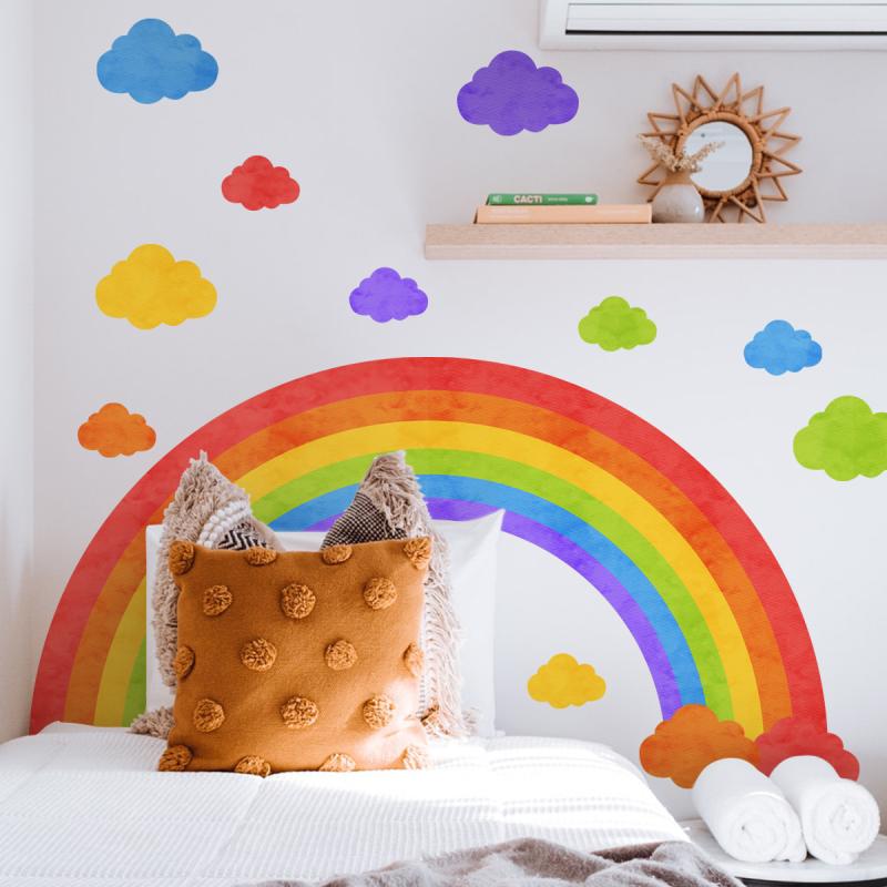 ウォールステッカー かわいい 虹 雲 カラフル キャラクター PVC リビング 寝室 子供部屋 インテリアデコレーション 簡単貼り付け おしゃれアクセント 背景壁 模様替えシール
