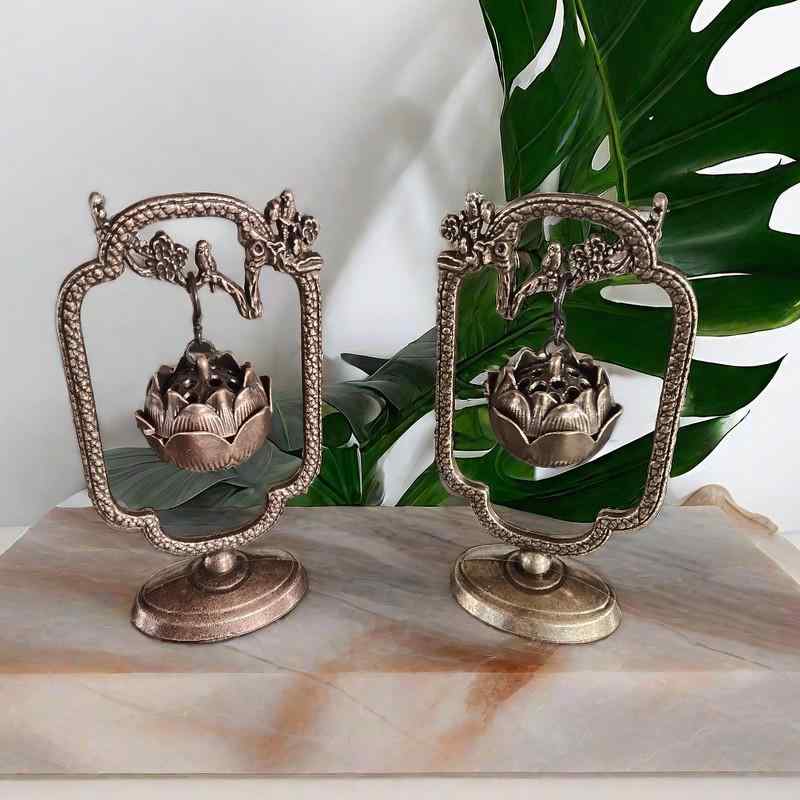 香炉 吊り下げ型 合金製 電気メッキ加工 鶴 祥雲デザイン 家庭用 室内用 おしゃれ インテリア 置物 開..