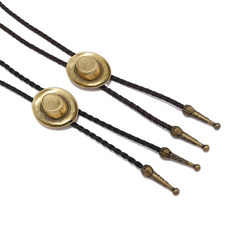 ボロタイ メンズ レディース ユニセックス レトロ ヴィンテージ 欧米風 ファッション カウボーイハット モチーフ 合金製 牛革紐 レザーコード ロングネックレス ペンダント