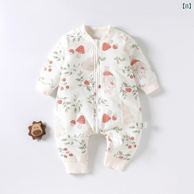 ベビー スリーパー 新生児 赤ちゃん 乳幼児 中綿入り 足つき 寝冷え防止 長袖 ジップアップ コットン パジャマ 寝巻き 春秋冬 2