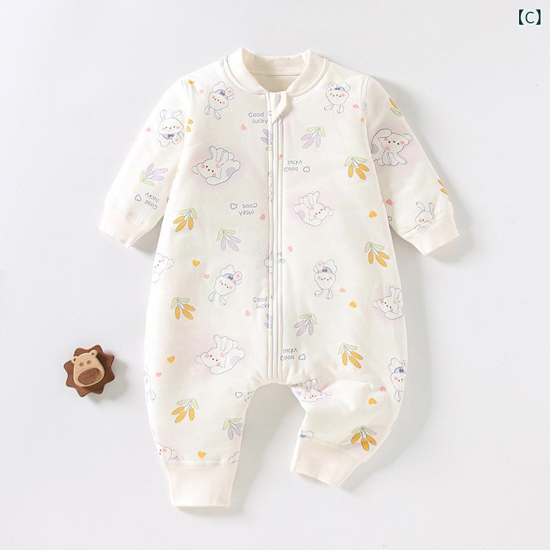 ベビー スリーパー 新生児 赤ちゃん 乳幼児 中綿入り 足つき 寝冷え防止 長袖 ジップアップ コットン パジャマ 寝巻き 春秋冬 3