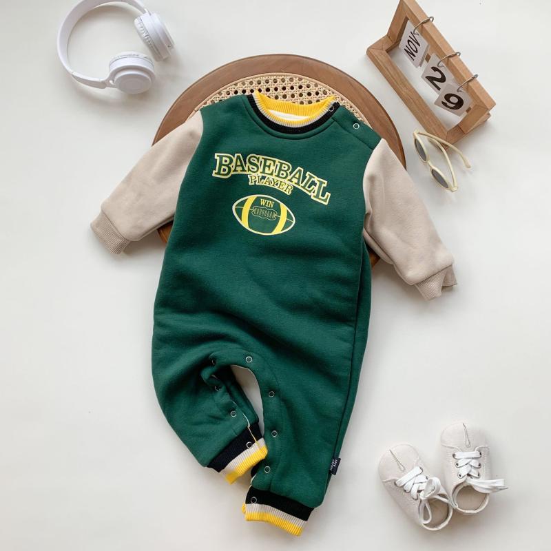 ロンパース ベビー 男の子 女の子 男女兼用 秋冬 裏起毛 厚手 バスケットボール 切り替え デザイン 韓..