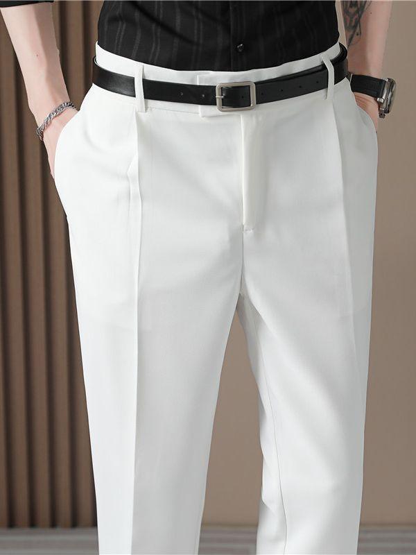 Pants - スラックス メンズ ウエストゴム 九分丈 ストレート ノーアイロン シワになりにくい 英国風 ビジカジ 通勤 カジュアル 春秋 綿混 ポリエステル