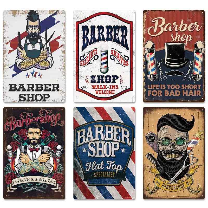 ウォールデコ レトロ ヴィンテージ ブリキ看板 理髪店 バーバーショップ 壁掛け メタルサイン 鉄製 お..