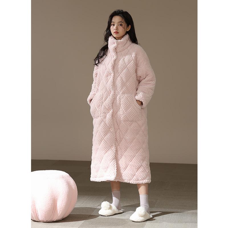 ガウン レディース 冬用 極厚 三層中綿入り 保温 サンゴフリース ふわふわ もこもこ バスローブ ルーム..