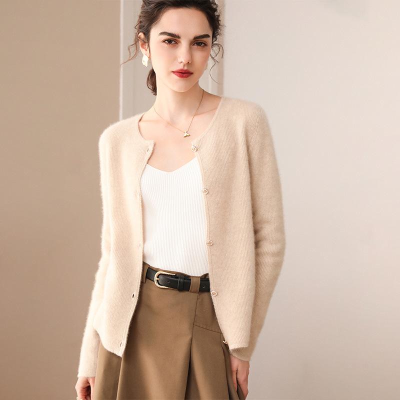 ニット カーディガン レディース 女性用 カシミヤ100% 純カシミヤ ラウンドネック 長袖 前開き ボタン付き ゆったり 冷房対策 シワになりにくい 通勤 オフィス カジュアル 春秋