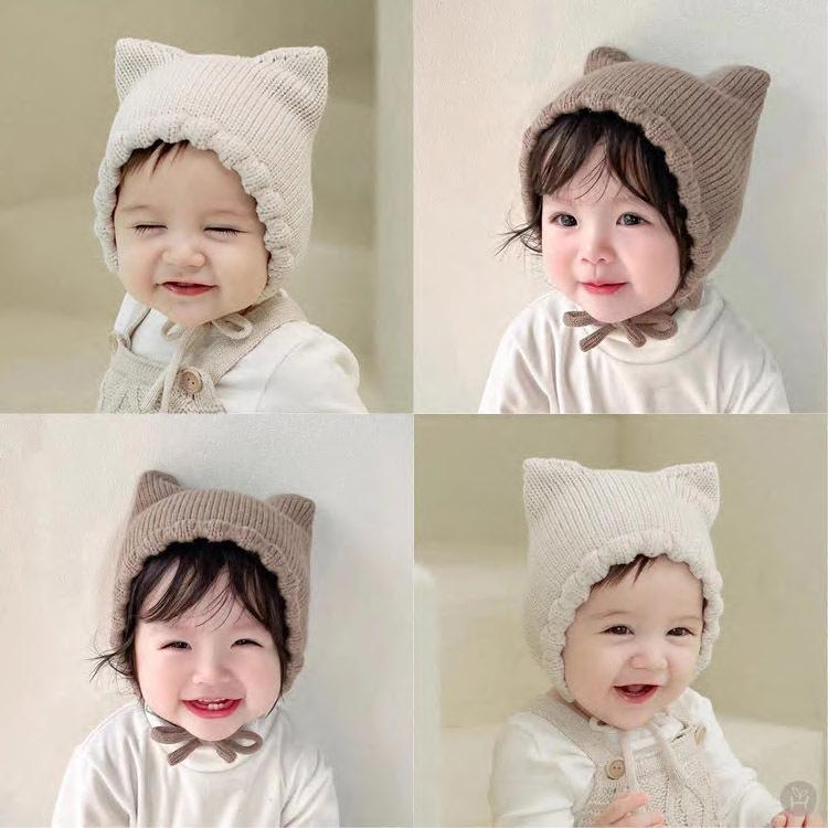 ニット帽 ベビー 赤ちゃん 男の子 女の子 男女兼用 ツノ付き かわいい 耳あて 防寒...