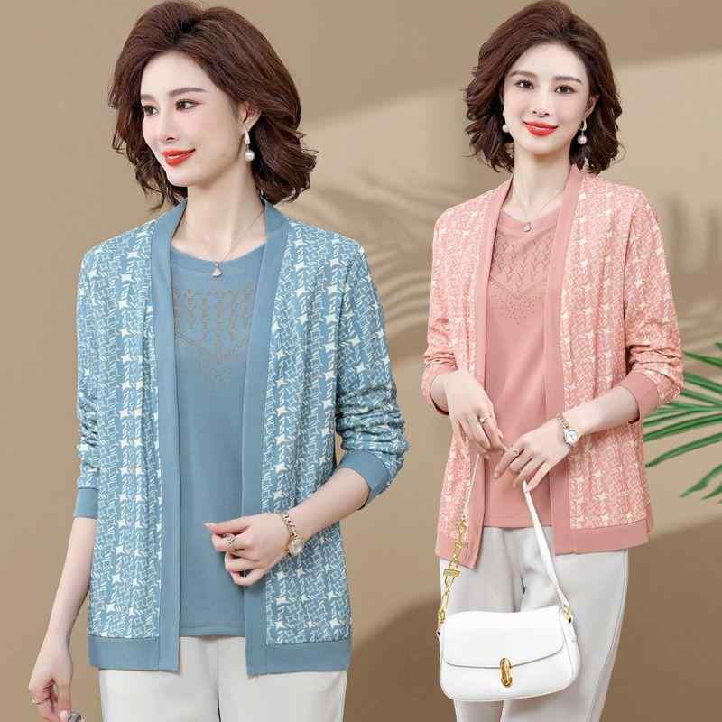 カジュアルセットアップ レディース シニア ミセス ママ 長袖 無地 体型カバー ゆったり 上品 2点セット トップス カーディガン 春夏秋 ポリエステル素材 部屋着 普段着