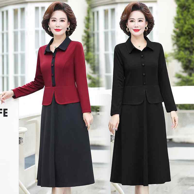 ワンピース レディース ポロ襟 長袖 ミディ丈 ポリエステル 40代 ママ ミセス 結婚式 フォーマル セレモニー 普段使い 通勤 上品 エレガント 春秋