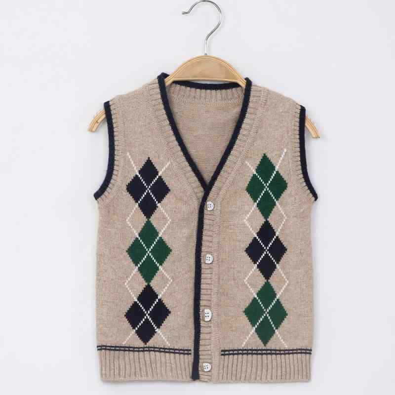 ・カテゴリ: キッズセーター・性別: 男性・スタイル: 韓国風・生地加工: 紫外線防止、柔軟加工、酵素洗い・対象年齢: 3〜8歳 (身長100〜140cm)・毛糸の太さ: 普通・厚さ: 厚手・袖丈: ノースリーブ・柄: チェック・ネックライン: Vネック・前開き: シングルボタン・カラー展開: グレー、キャメル、ネイビー、コーヒーブラウン・サイズ展開: 90cm、100cm、110cm、120cm、130cm、140cm、150cm