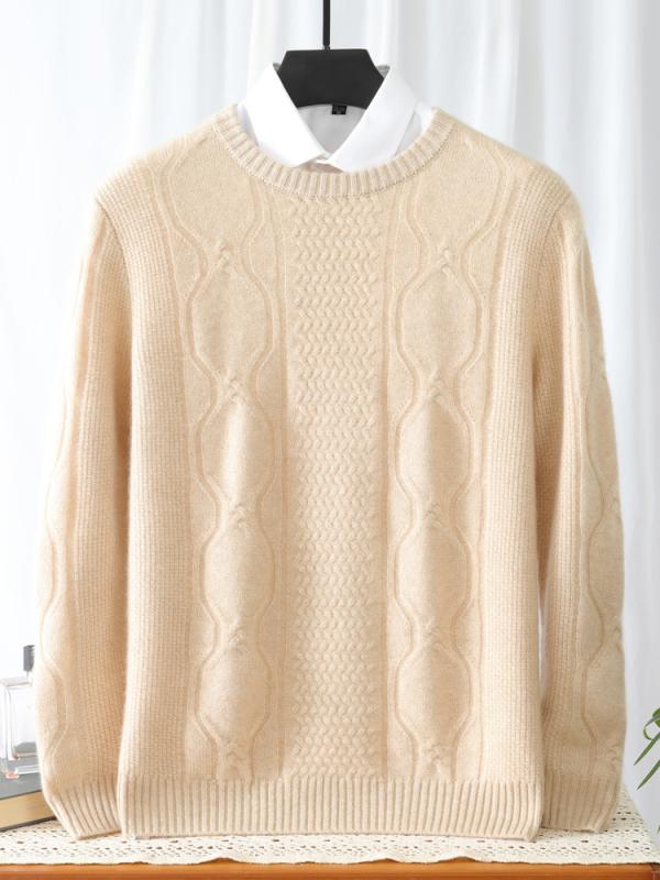 Rakuten - カシミヤセーター メンズ カシミヤ100% 秋冬 クルーネック 丸首 厚手 肉厚 ケーブル編み ニット トップス 上質 高級感 ノーアイロン カジュアル クラシック