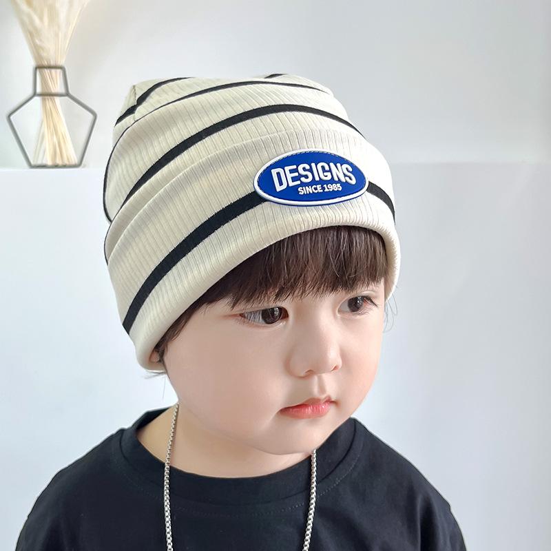 ニット帽 キッズ 男の子 女の子 秋冬 保温 防寒 防風 コットン ストライプ柄 アルファベット シリコン..
