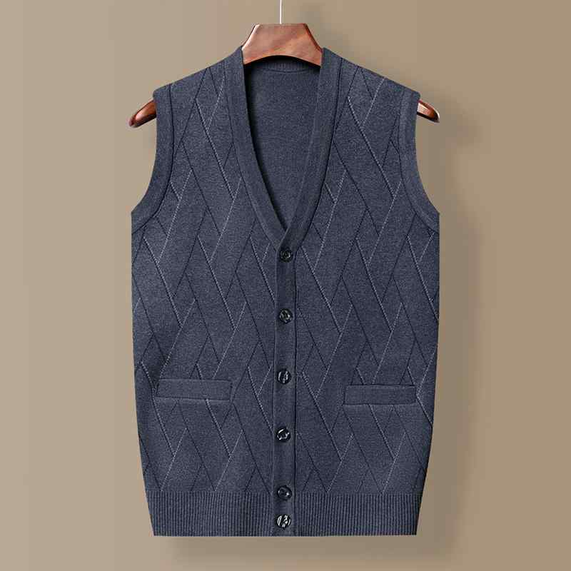 ニットベスト メンズ 男性用 Vネック 厚手 暖かい ウールブレンド 保温 秋冬 シニア 祖父 お父さん 中..