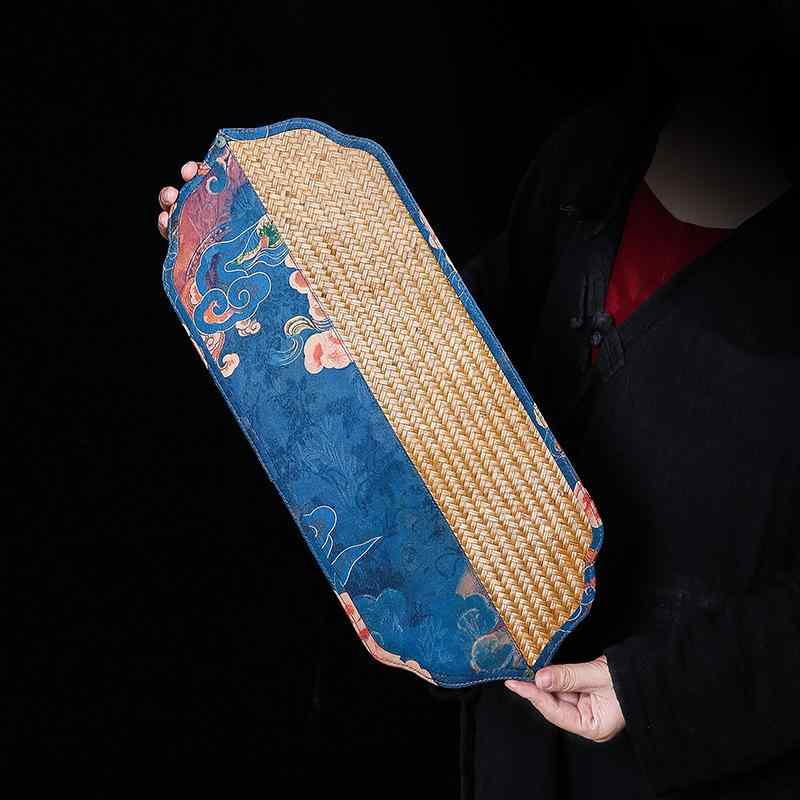 茶席 新中式 和モダン 手作り 竹編み サテン プリント柄 上品 おしゃれ 竹製 テーブルランナー 茶マッ..