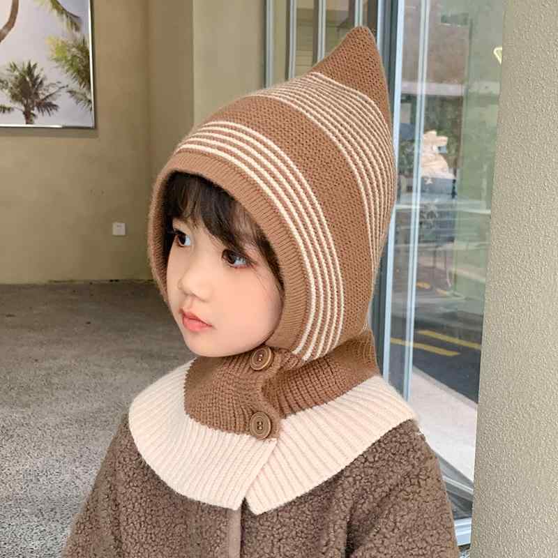 バラクラバ ベビー キッズ 子供用 秋冬 保温 防寒 ストライプ ニット帽 配色 かわ...
