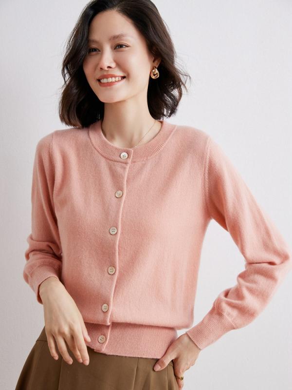 Rakuten - ニット カーディガン レディース 女性用 100% ピュア カシミヤ 上質 秋冬 ラウンドネック 丸首 パフスリーブ 長袖 ボタン留め 前開き シワになりにくい 通勤 オフィス きれいめ 羽織り 中厚手