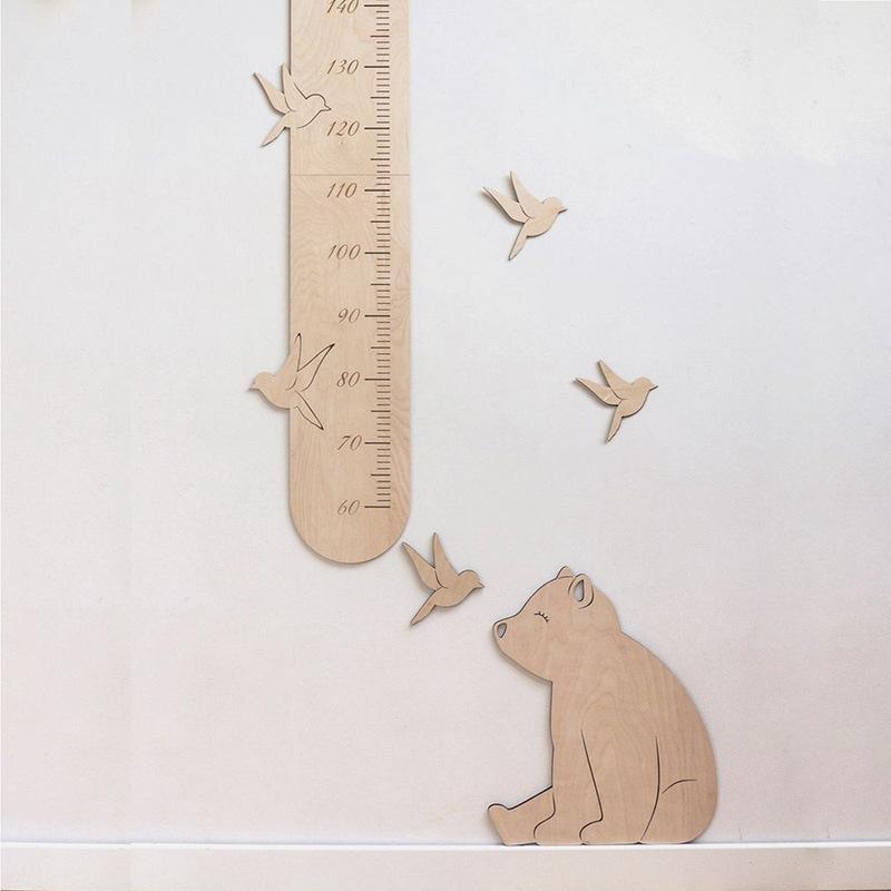 身長計 キッズ 子供用 北欧風 天然木製 ウォールデコレーション 成長記録 壁掛け インテリア 子供部屋 ..
