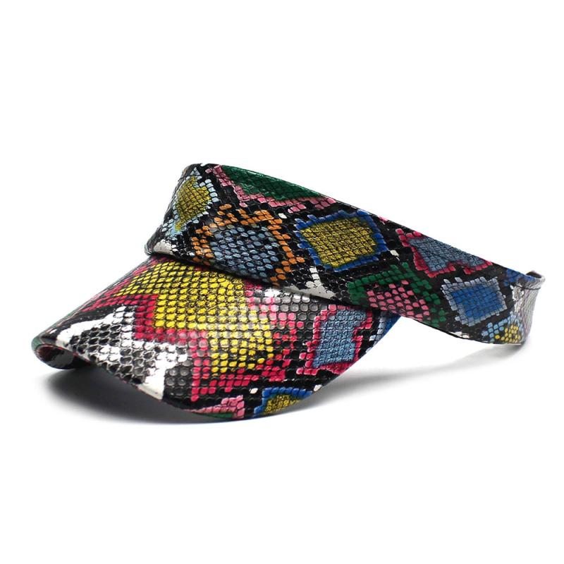 サンバイザー 男女兼用 メンズ レディース UVカット 日よけ パイソン柄 PUレザー フェイクレザー つば広 カーブバイザー 通気性 防風 ストリート カジュアル ゴルフ テニス アウトドア 春夏秋冬 おしゃれ 高級感