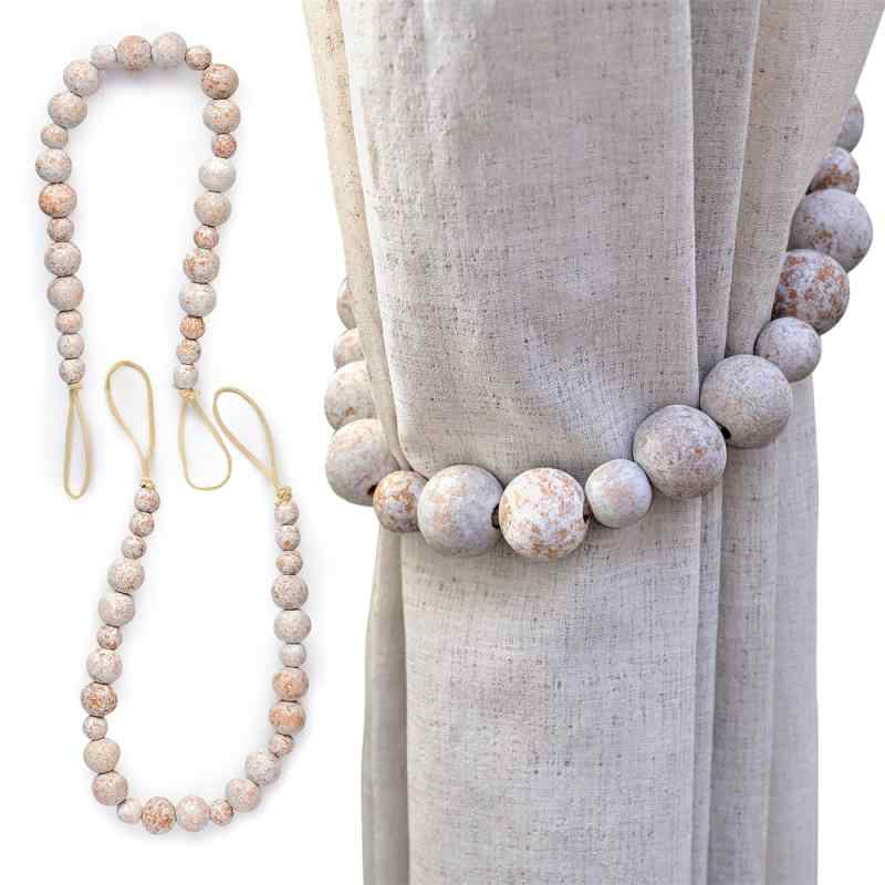 カーテンタッセル 木製ビーズ ウッドビーズ インテリア 装飾 おしゃれ ボヘミアン ナチュラルスタイル ..