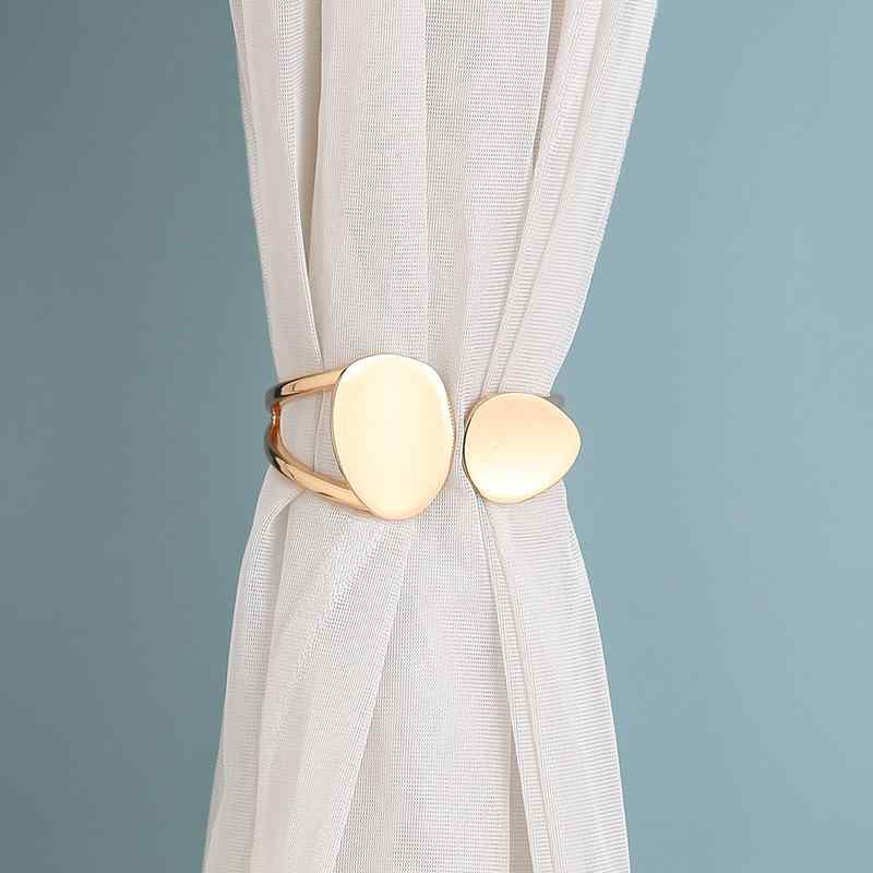 カーテン留め具 モダン 高級感 アシンメトリー オーバル 曲線デザイン クリップ式 合金製 インテリア装飾 おしゃれ リビング 寝室 洋室 カーテンタッセル ゴールド シルバー