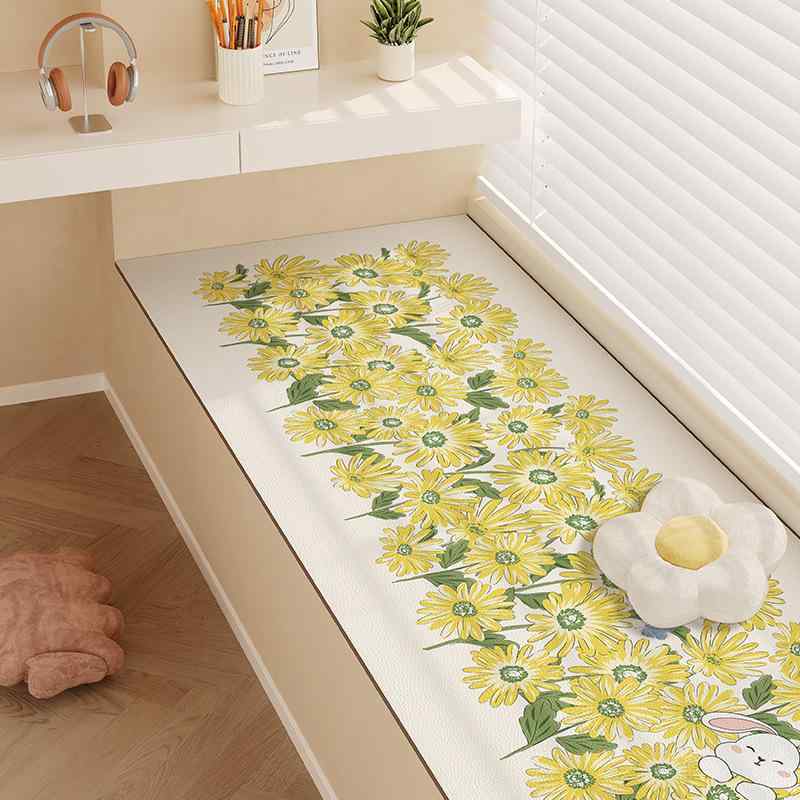 出窓マット カット可能 PUレザー 高級感 インスタ風 かわいい ガーリー 家庭用 寝室 窓辺 畳 ベランダ バルコニー うさぎ デイジー 花柄 クッション 敷物