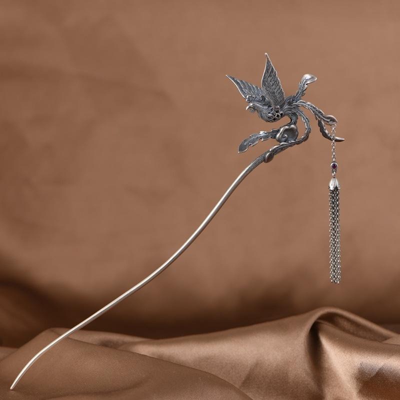 簪 S925シルバー 鳳凰 歩揺 髪飾り レトロ アンティーク風 中華風 結婚式 パーティー 披露宴 発表会 漢服 和装 着物 浴衣 ヘアアクセサリー 誕生日 記念日 プレゼント 高級感 研磨加工