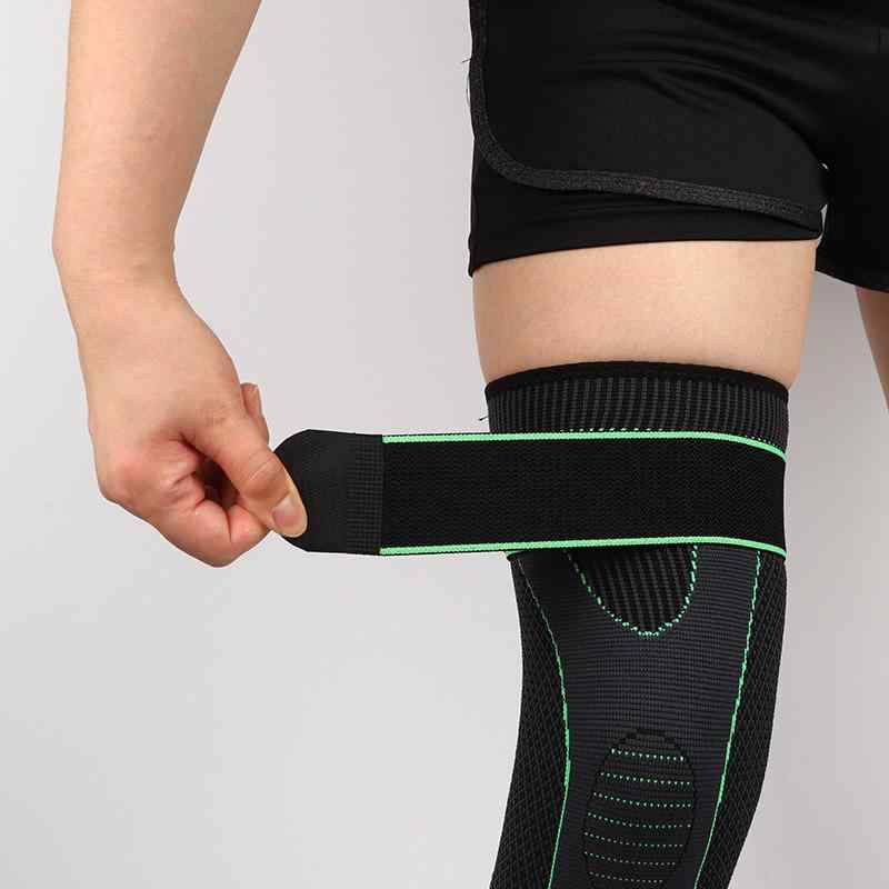 膝サポーター 男女兼用 大人用 加圧 コンプレッション 保温 よもぎ ロング丈 バンド付き スポーツ ランニング ウォーキング トレーニング バスケ バレー サイクリング 登山 釣り 膝の冷え対策 あったか ニット製 ナイロン素材