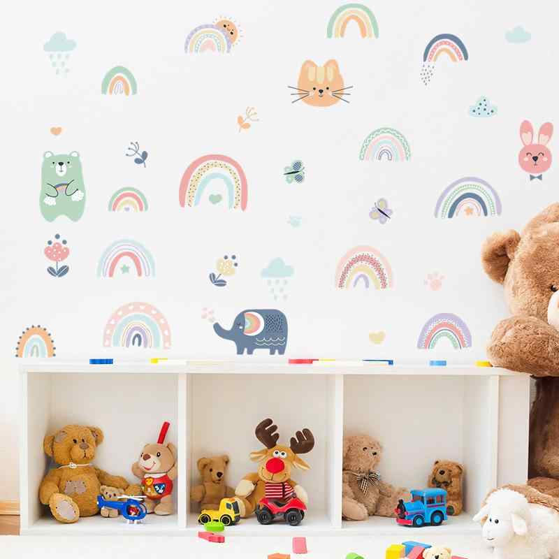 樂天商城 - ウォールステッカー キッズ 子供 かわいい キャラクター 虹 レインボー ゾウ クマ ウサギ 子供部屋 幼稚園 保育園 リビング 寝室 DIY 壁飾り 室内装飾 PVC 壁紙シール