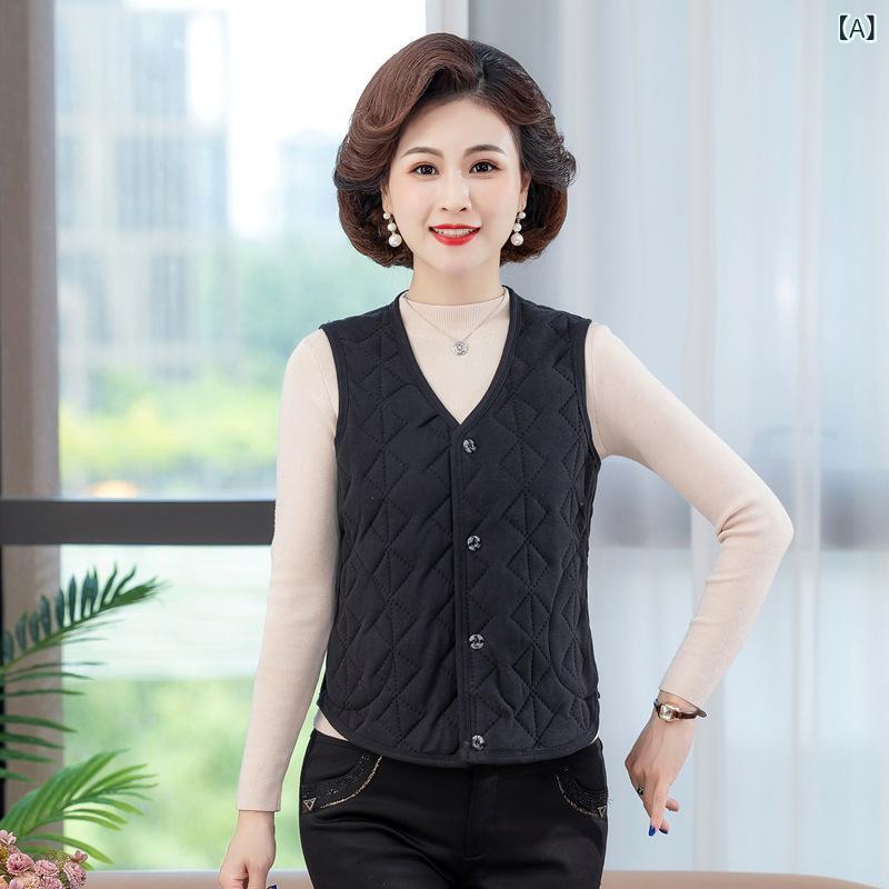 ベスト レディース ミセス シニア 女性用 蓄熱裏起毛 中綿入り 厚手 保温 防寒 暖かい Vネック 前開き 無地 ジレ 普段使い 部屋着 お出かけ 大きいサイズ 秋冬 mzymzy-10676994 モズラボ サンプル画像2