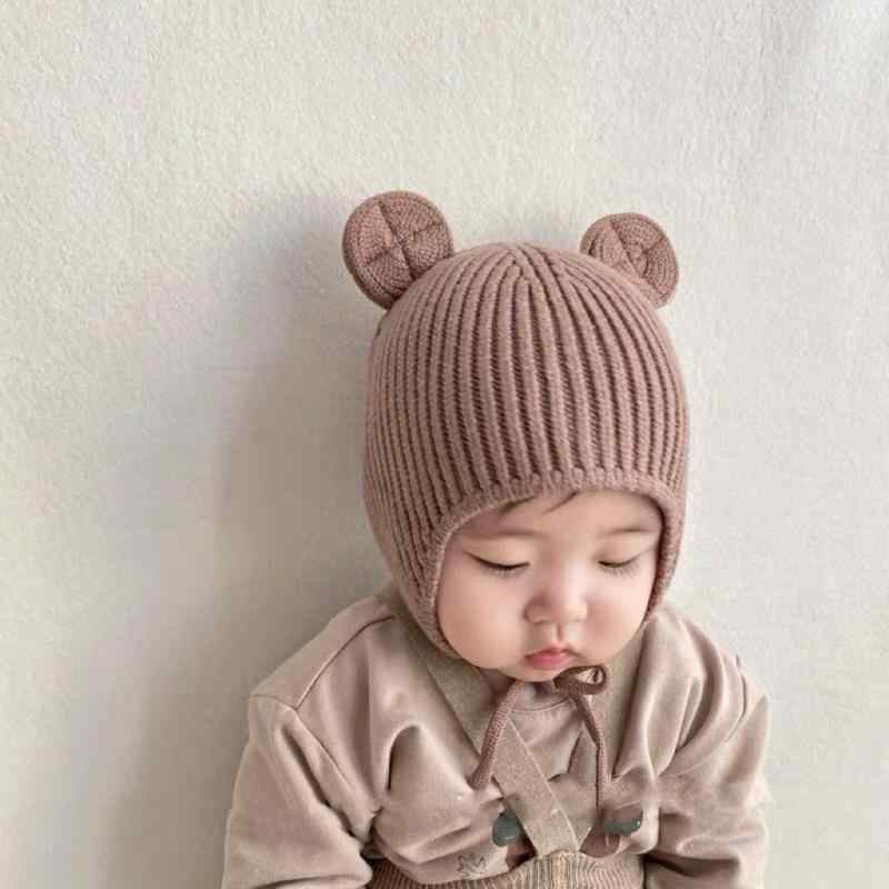 Hats - ニット帽 ベビー 赤ちゃん 乳幼児 子供用 秋冬 防風 防寒 保温 あったか 耳当て付き 耳保護 韓国風 かわいい キュート アクリル