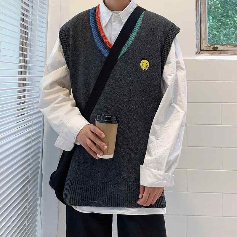 ニットベスト メンズ 秋冬 Vネック ゆったり プルオーバー カジュアル おしゃれ きれいめ レイヤード トップス ポリエステル素材 着回し 普段着 通勤通学 大きいサイズ M L XL 2XL対応