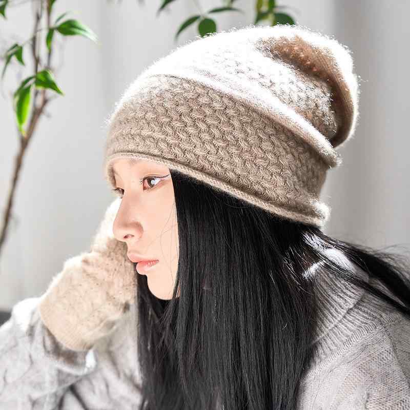 ニット帽 レディース 100% 純カシミヤ カシミア 保温 防寒 暖かい 軽量 杢カラー ダブル編み ゆったり ビーニー カジュアル ファッション小物 秋冬 旅行 フリーサイズ