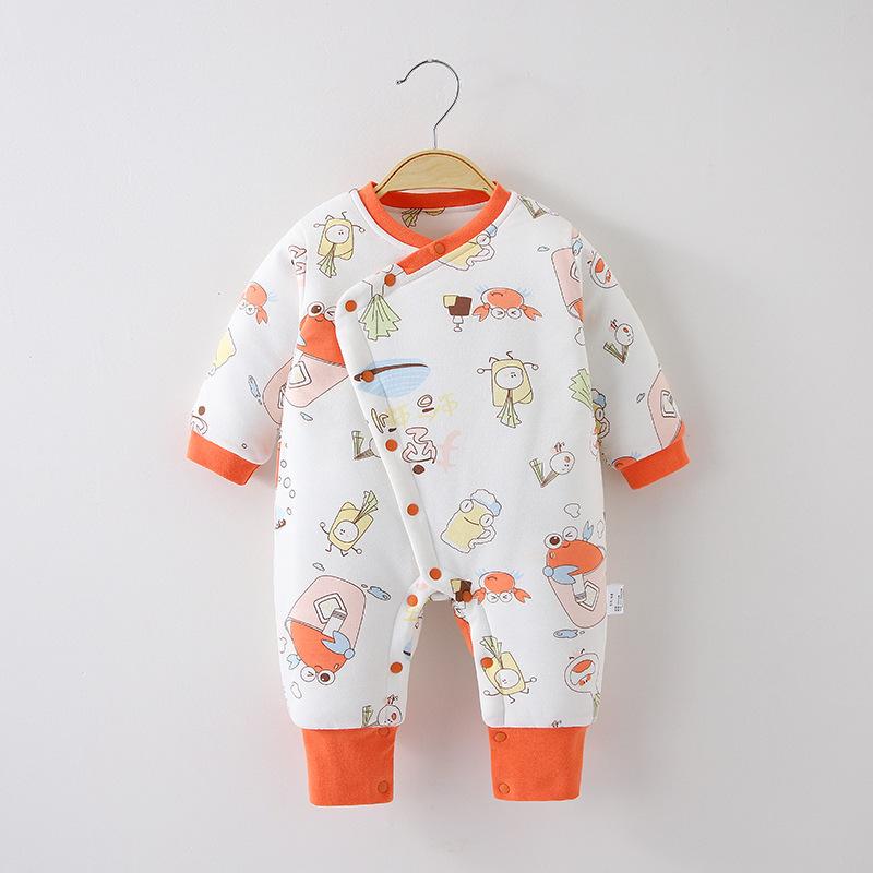 ロンパース ベビー 新生児 秋冬 厚手 中綿入り 肌に優しい フラットシーマ 前開き ...