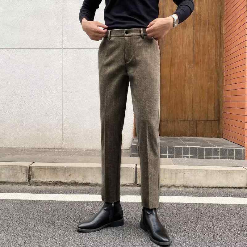 樂天商城 - パンツ メンズ 厚手 ウールライク ツイード スリムフィット テーパード レトロ ヴィンテージ ブリティッシュ きれいめ ビジネス カジュアル 通勤 オフィス