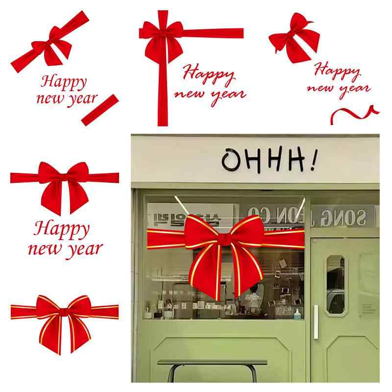 ウォールステッカー 特大 レッド リアル 蝶結びリボン 粘着式 防水 PVC素材 両面印刷 クリスマス 新年 ..