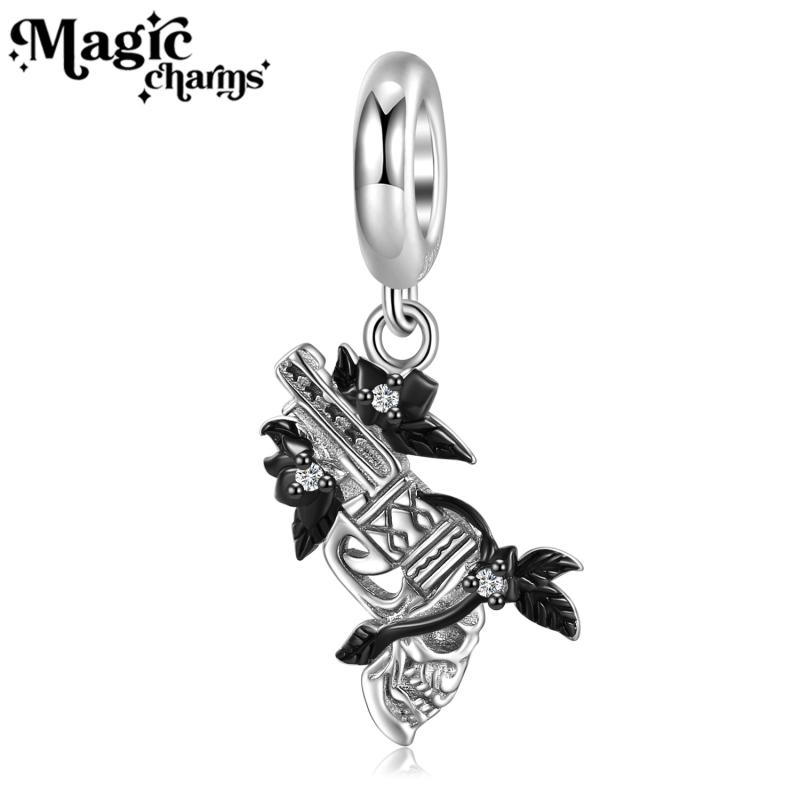 チャーム ユニセックス S925純銀 レトロ リボルバー 拳銃モチーフ 個性的 ブラック電気メッキ加工 ブレスレット ネックレス ペンダントトップ DIYパーツ シルバーアクセサリー