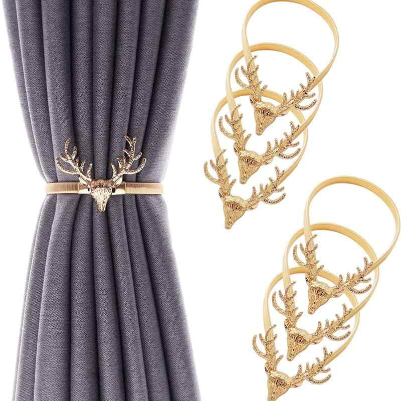 カーテンフック カーテン留め具 アルミ合金製 金属 電気メッキ加工 固定式 鹿角デザイン 葉っぱモチー..