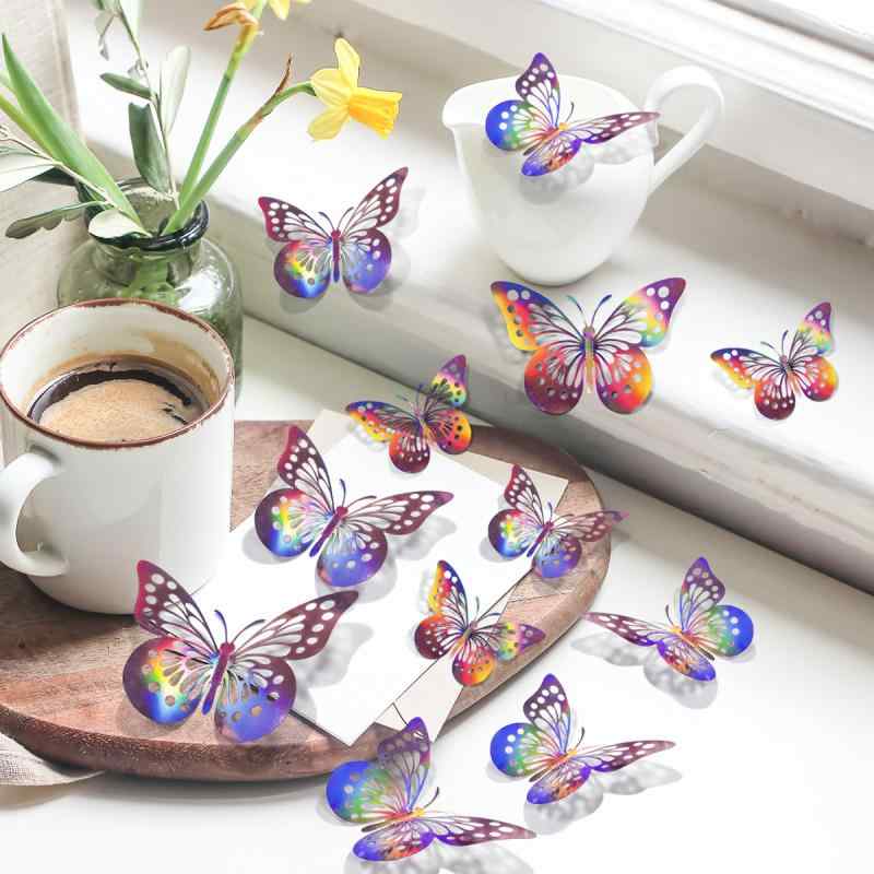 ウォールステッカー 12枚 3D 立体 透かし彫り 鮮やか カラフル 蝶 チョウチョ バタフライ インテリア 壁飾り デコレーションシート 北欧 リビング 寝室 玄関 ダイニング バルコニー