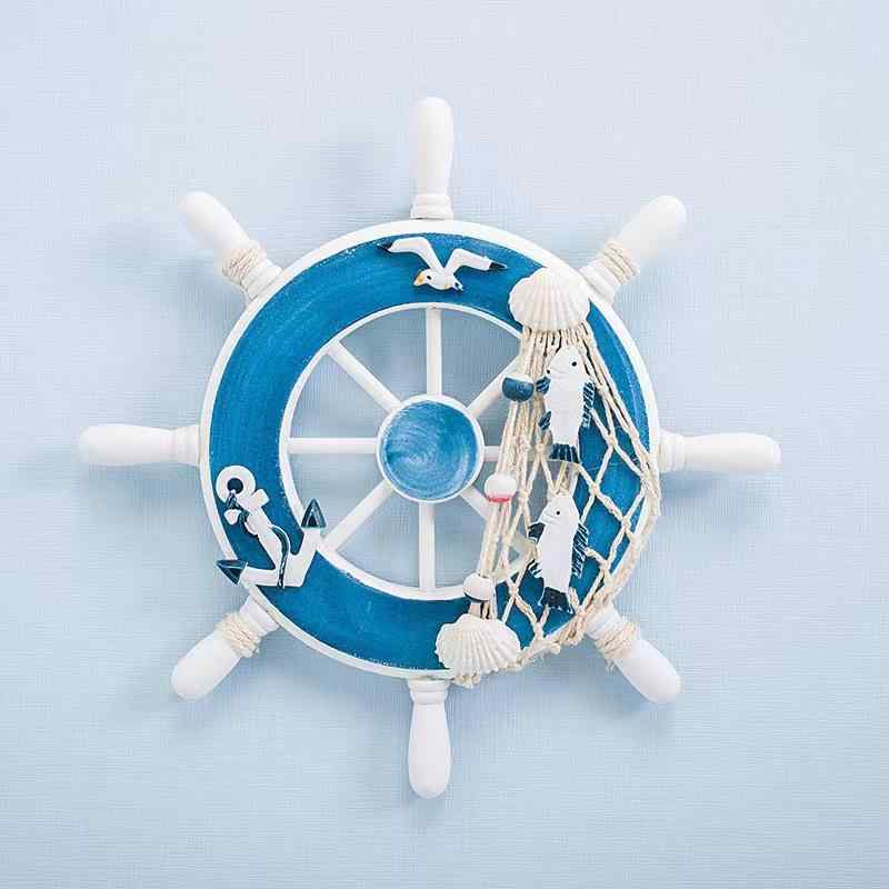 壁掛け 地中海風 マリンテイスト 船舵 操舵輪 23cm ウォールデコレーション インテリア 装飾品 窓辺 店舗用