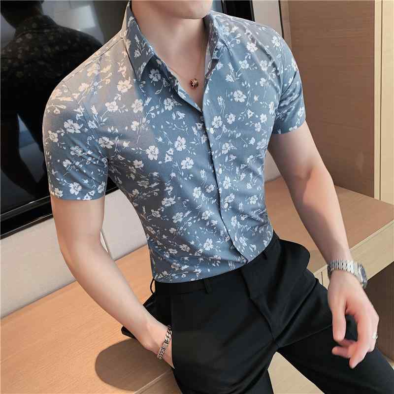Rakuten - シャツ メンズ 男性用 ワイシャツ 形態安定 防シワ 大人カジュアル スリムフィット 半袖 小花柄 薄手 綿混紡 ポリエステル 夏 ブルー グレー グリーン