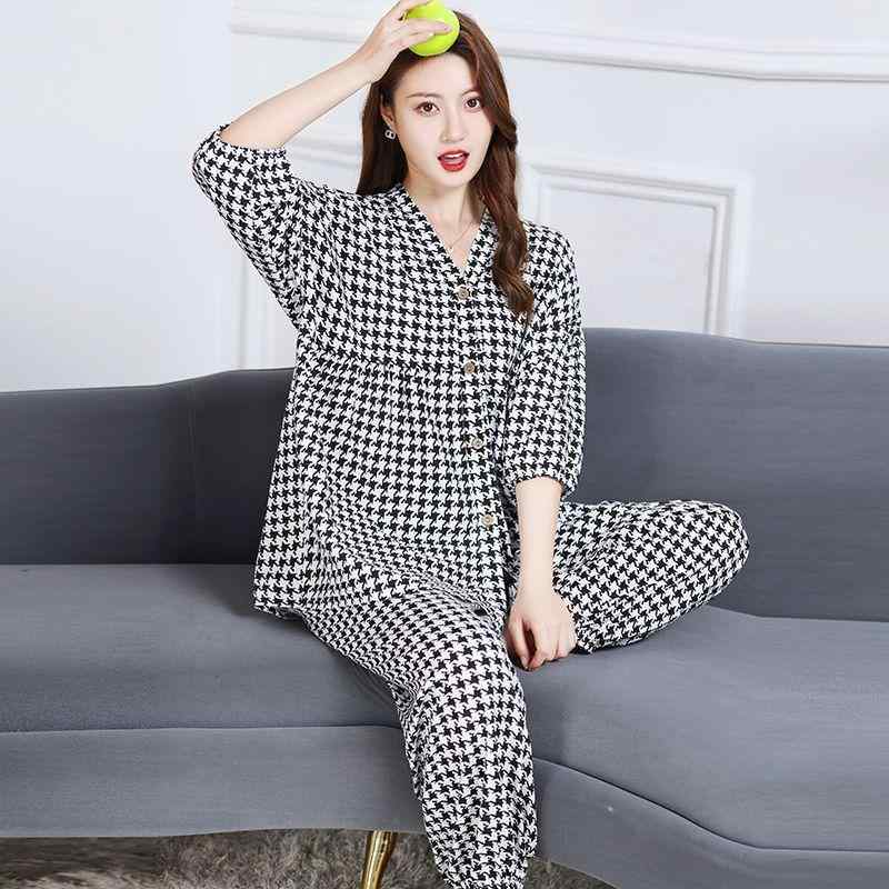 パジャマ レディース 女性用 吸湿速乾 肌触り快適 春夏 綿レーヨン ゆったり 大きいサイズ 7分袖 バルーンスリーブ ルームウェア 部屋着 セットアップ 上下セット プリント ポケット付き