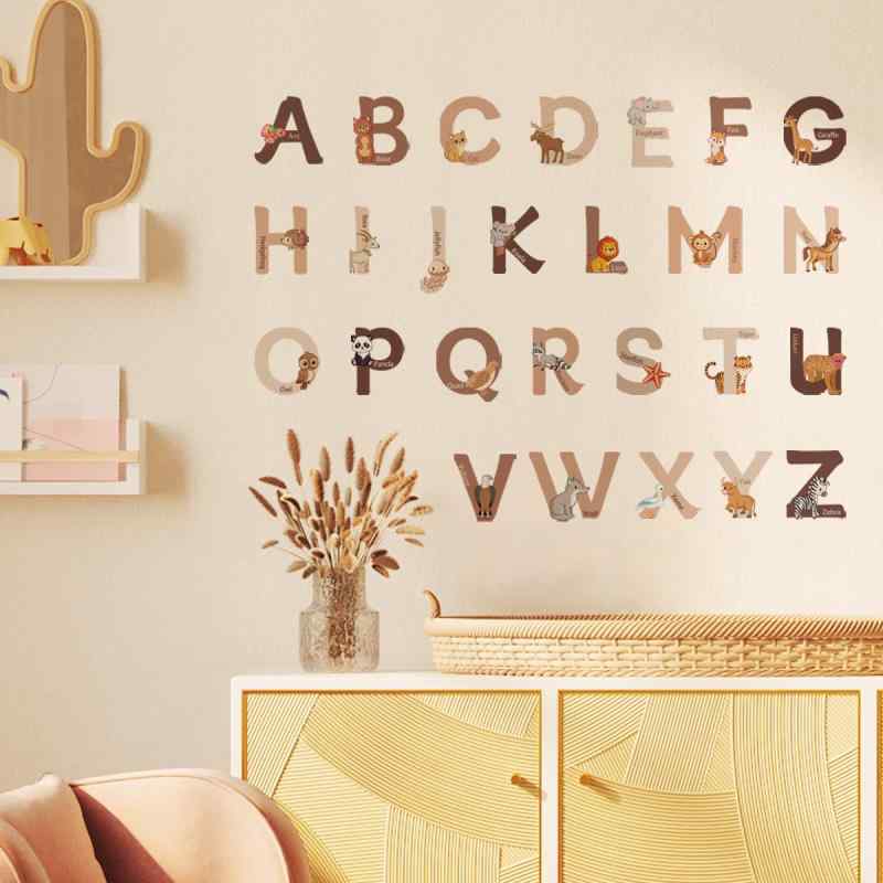 ウォールステッカー 貼るだけ簡単 かわいい 動物 英字 アルファベット 子供部屋 リビング 寝室 背景 壁面デコレーションシール 北欧風 DIY PVC素材