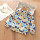 ウィンドブレーカー 男の子 キッズ 男女兼用 フード付き ポリエステル キャラクター 恐竜柄 ジップアップ パーカー 春夏 薄手 カジュアル 子供服 3歳から8...