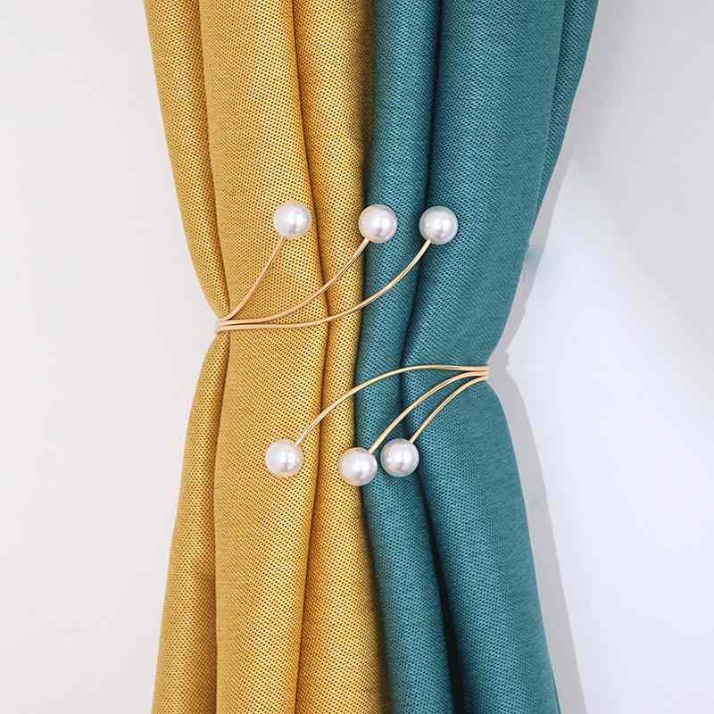 カーテンタッセル 穴開け不要 金属製 銅製 重ねパール ゴールド シルバー シンプル 高級感 リビング 寝..