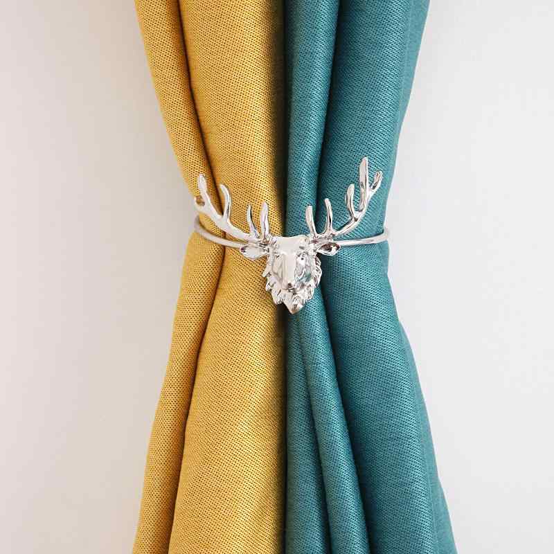 カーテンタッセル マグネット式 穴開け不要 工事不要 シンプル 上品 高級感 メタル製 銅製 動物型 鹿モ..