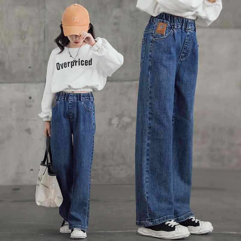 デニムパンツ 女の子 子供 ジュニア 中大童 春秋 ウエストゴム 酵素ウォッシュ ワイドシルエット スト..