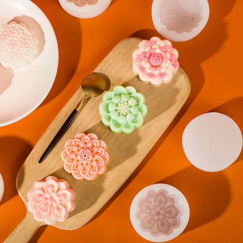 シリコンモールド 月餅型 DIY 手作り お菓子作り 製菓道具 中秋節 花形 蓮 フラワーデザイン アイスク..