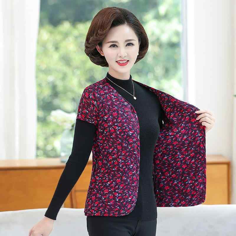 ベスト レディース ママ 中高齢 秋冬 裏起毛 保温 防寒 あったか 就寝用 ルームウェア 丸首 肩当て キ..